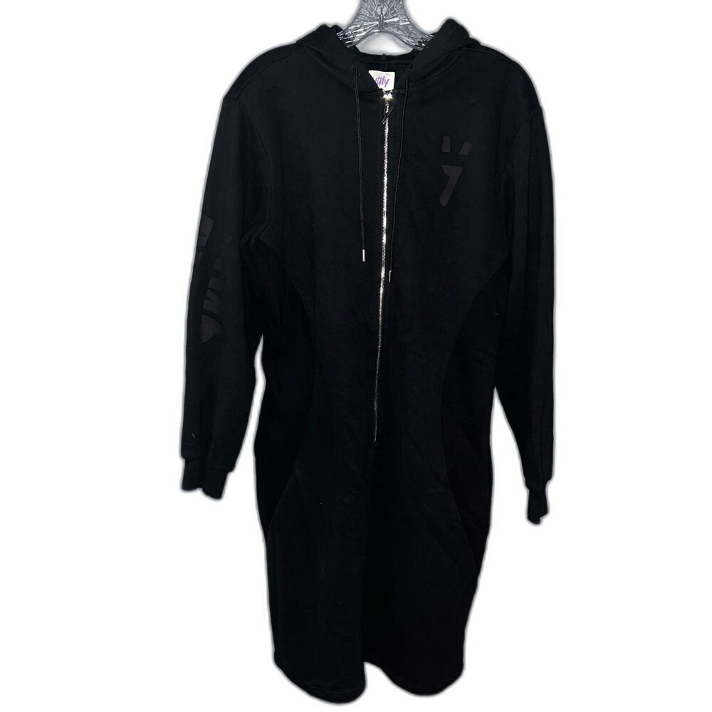 Yitty Major Label Pocket Black Oversized Hoodie Dress Size M